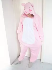 Pijama Mameluco Disfraz Cerdo Kawaii Rosa Adulto - Rosa - Ver 3