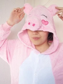 Pijama Mameluco Disfraz Cerdo Kawaii Rosa Adulto - Rosa - Ver 4