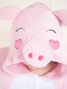 Pijama Mameluco Disfraz Cerdo Kawaii Rosa Adulto - Rosa - Ver 5