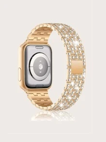 Diamante Metal Watch Strap Compatible With Apple Watch, Sparkly For Women - Gold - View 1