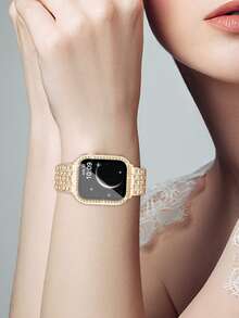 Diamante Metal Watch Strap Compatible With Apple Watch, Sparkly For Women - Gold - View 3