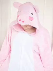 Pijama Mameluco Disfraz Cerdo Kawaii Rosa Adulto - Rosa - Ver 6