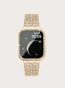 Diamante Metal Watch Strap Compatible With Apple Watch, Sparkly For Women - Gold - View 2
