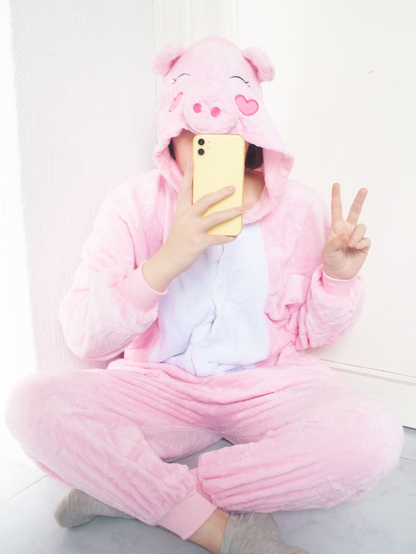 Pijama Mameluco Disfraz Cerdo Kawaii Rosa Adulto - Rosa - Ver 1
