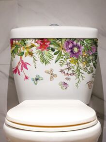 1 pieza Tapa del inodoro Pegatina casa Decoración con con flor y mariposa patrón - Multicolor - Ver 5