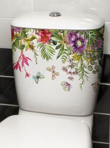 1 pieza Tapa del inodoro Pegatina casa Decoración con con flor y mariposa patrón - Multicolor - Ver 6