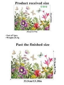 1 pieza Tapa del inodoro Pegatina casa Decoración con con flor y mariposa patrón - Multicolor - Ver 2