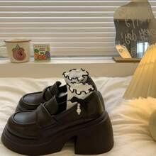 Của phụ nữ Đáng yêu Khuôn viên đại học Phong cách Đen Xoắn Nút Nêm Gót chân Nền tảng Giày dép - màu đen - Xem 4