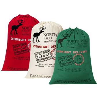 Personalized Santa Sack 27.6 x 19.7 Inch Christmas Present Bag Santa Bag with Drawstring Gift Bag for Christmas - 3pcs