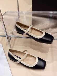 Mary Jane Flats For Women, French Style, Square Toe, Ankle Strap, Gentle Comfortable Flats, Plus Size 41-43 - Black - View 2