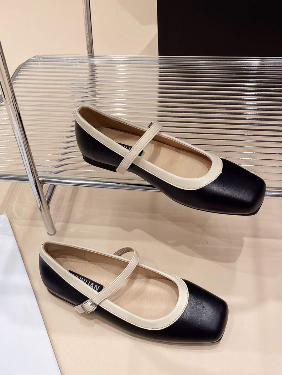 Mary Jane Flats For Women, French Style, Square Toe, Ankle Strap, Gentle Comfortable Flats, Plus Size 41-43