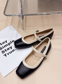 Mary Jane Flats For Women, French Style, Square Toe, Ankle Strap, Gentle Comfortable Flats, Plus Size 41-43 - Black - View 3