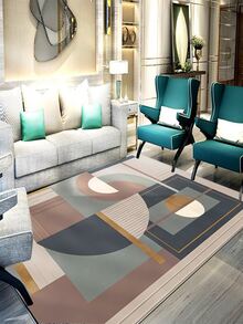 幾何圖案地墊,1片裝裝飾地毯適用於客廳、沙發、咖啡桌、臥室、床頭柜、家居使用 - 彩色 - 查看 2