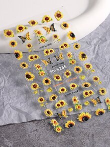 5D向日葵美甲貼紙秋季設計，花卉蝴蝶蜜蜂美甲貼花，自粘浮雕滑片美甲裝飾，女性女友禮物DIY美甲設計 - 彩色 - 查看 4