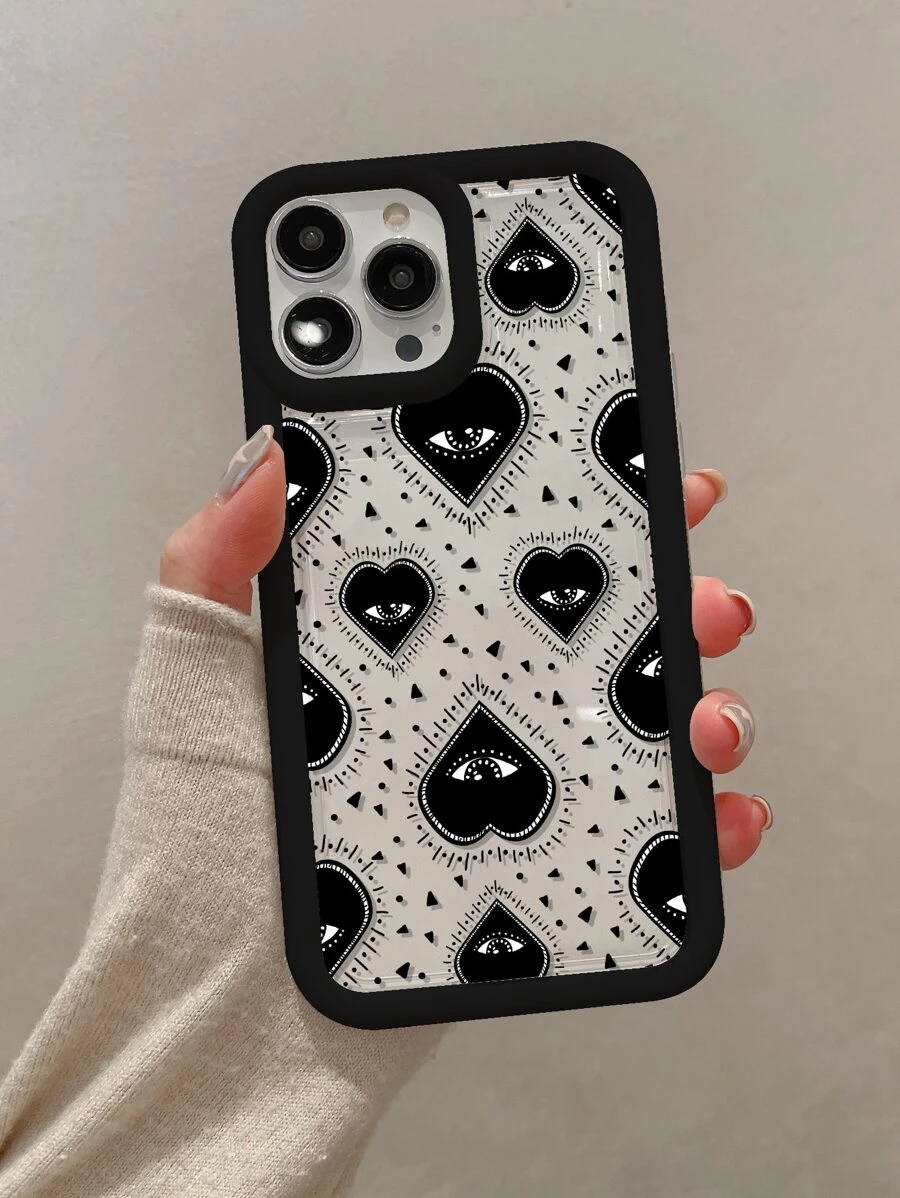 1 个带心形和眼睛图案的 Iphone 手机壳，透明大孔，防震边缘到边缘覆盖，兼容 Iphone11/12/13/14/6/6s/6plus/7/8/Se/7plus/8plus/X/Xs Max/Xr/11pro/12pro/13pro/14pro/12mini/13mini/11promax/12promax/13promax/14promax/14plus 男女皆宜的型号 - 無色 - 查看 1