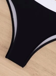 Conjunto de bikini de mujer, dos piezas, bloqueo de color, sin tirantes, sexy de verano - Blanco y Negro - Ver 4