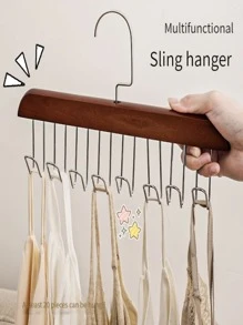 1入組棕色的多功能木頭衣架帶8掛鉤,完美適用於存儲內衣,文胸,貼身吊帶背心和其他衣服,或者適用於晾乾衣服和毛巾