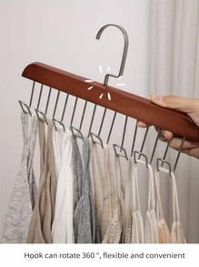 1入組棕色的多功能木頭衣架帶8掛鉤,完美適用於存儲內衣,文胸,貼身吊帶背心和其他衣服,或者適用於晾乾衣服和毛巾