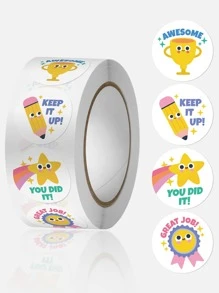 500pcs Encouraging Stickers With Pencil Cup Trophy Design For Kids' Reward And Incentive - Multicolor - View 5