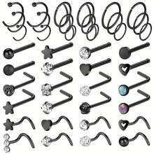 Conjunto De Joyas Para Piercing Corporal Con Forma De Estrella De Diamantes De Imitación Brillantes De 42 Piezas - Negro - Ver 1