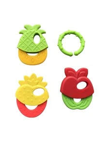 隨機彩色水果形嬰兒牙膠,撥浪鼓,和益智玩具套裝適用於出牙期和鼓勵發展 - 彩色 - 查看 3