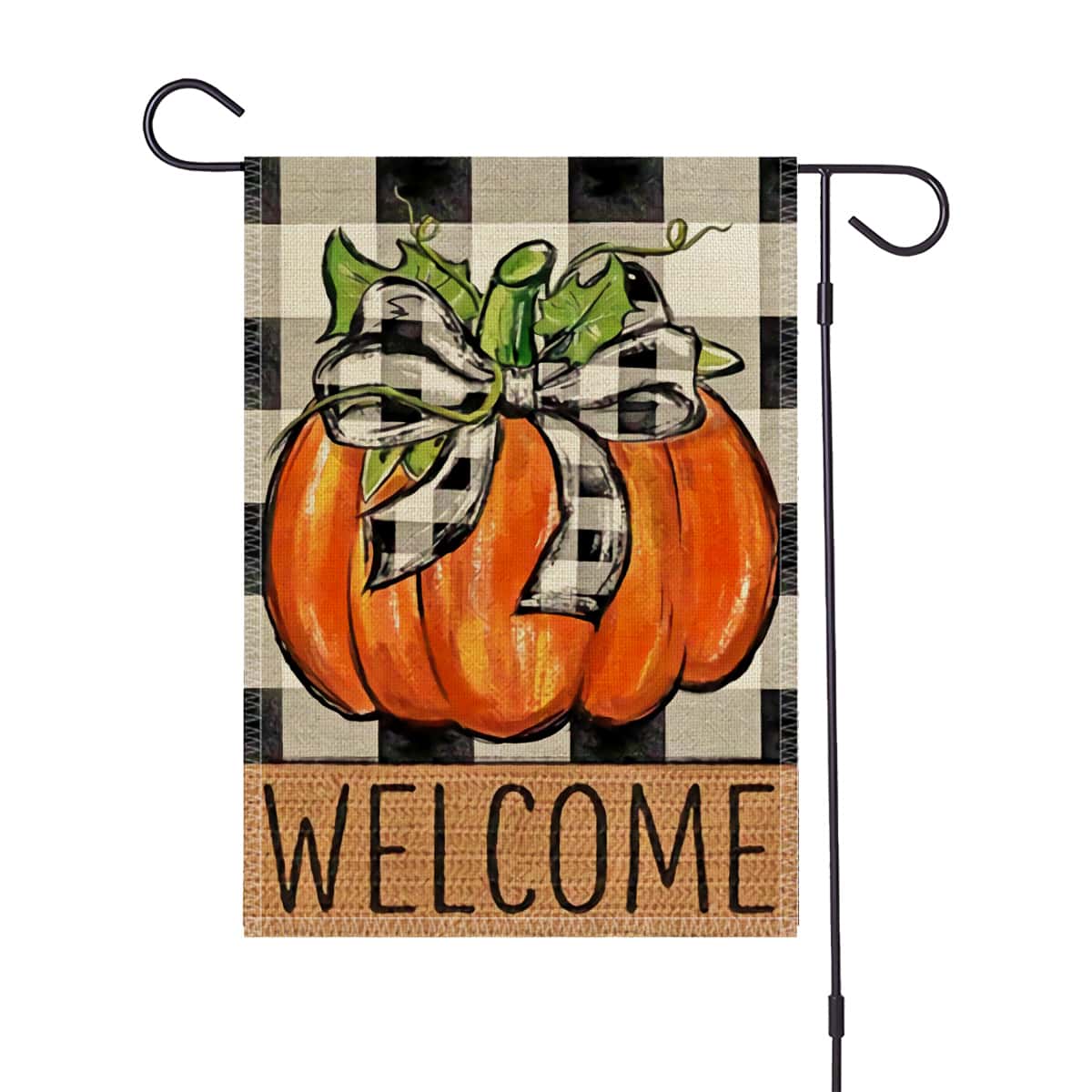 1pc Pumpkin Pattern Grid Background Welcome Garden Flag Without Flagpole, Suitable For Autumn Farmhouse Outdoor Yard Lawn Garden Decoration