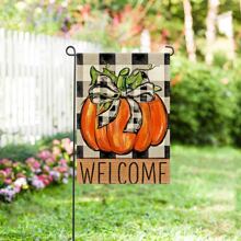 1pc Pumpkin Pattern Grid Background Welcome Garden Flag Without Flagpole, Suitable For Autumn Farmhouse Outdoor Yard Lawn Garden Decoration