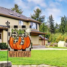 1pc Pumpkin Pattern Grid Background Welcome Garden Flag Without Flagpole, Suitable For Autumn Farmhouse Outdoor Yard Lawn Garden Decoration