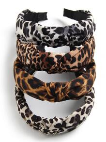 Boho 4pcs Leopard Print Tie Hair Hoop,Hairband,Hair Hoop,Hair Accessories Headbands
