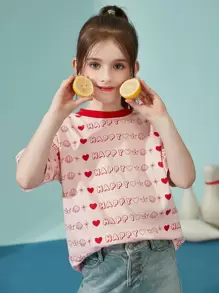 Áo thun tay ngắn in chữ nhẹ nhàng cho bé gái tuổi mới lớn, mùa hè - Hồng - Xem 7
