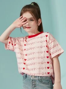 Áo thun tay ngắn in chữ nhẹ nhàng cho bé gái tuổi mới lớn, mùa hè - Hồng - Xem 2