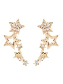 1對女性流行金屬材質星星形狀立體氧化鋯石耳釘,簡約幾何水鑽耳飾適合日常佩戴 - 金色 - 查看 5