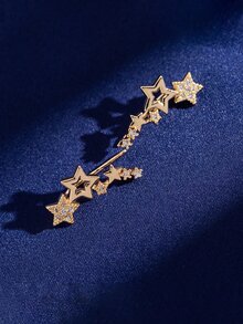 1對女性流行金屬材質星星形狀立體氧化鋯石耳釘,簡約幾何水鑽耳飾適合日常佩戴 - 金色 - 查看 3