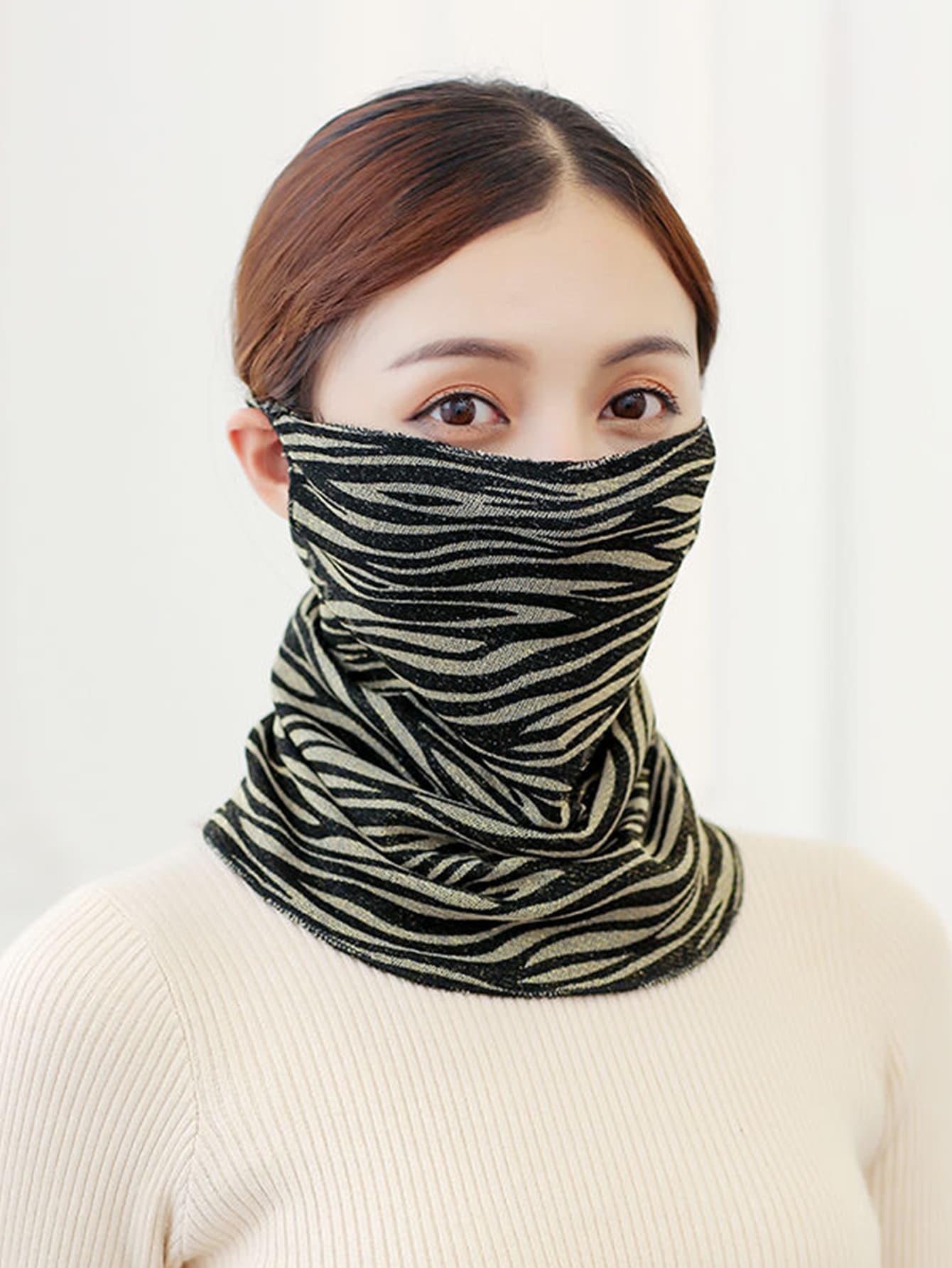 1pc Zebra Stripe Pattern Neck Warmer & Face Mask, Fashionable And ...
