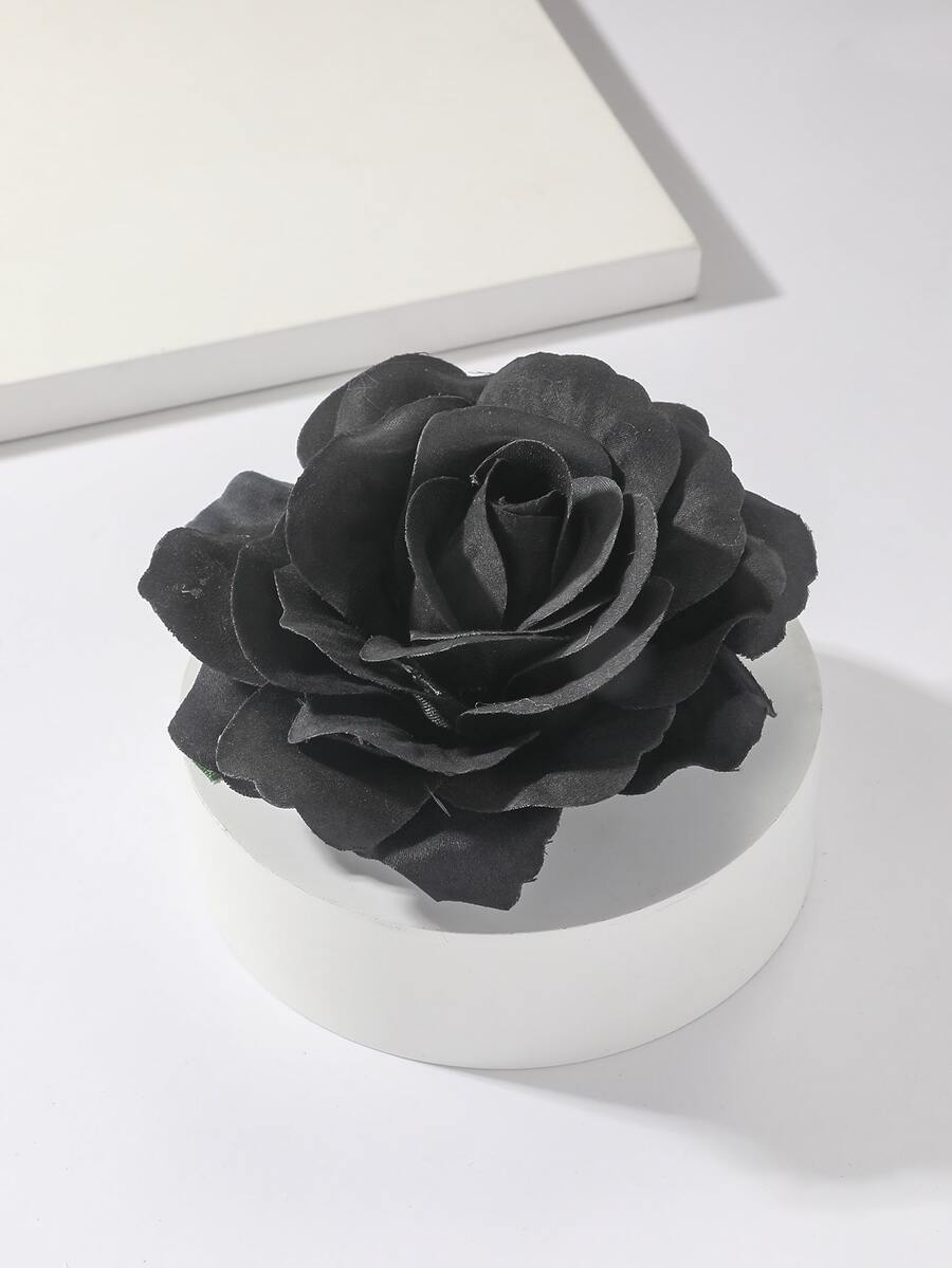 1入組玫瑰花髮夾，玫瑰花髮飾胸針，婚禮髮夾佛朗明高舞女，適用於女士女孩 - 黑色 - 查看 1