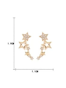 1對女性流行金屬材質星星形狀立體氧化鋯石耳釘,簡約幾何水鑽耳飾適合日常佩戴 - 金色 - 查看 2