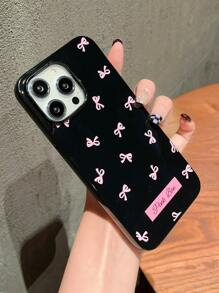 苹果 1pc 粉色蝴蝶结图案果冻黑色印花手机壳 Kawaii - 彩色 - 查看 2