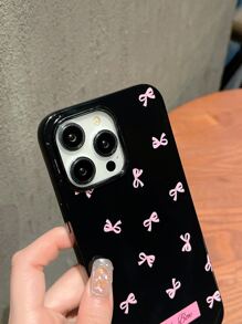苹果 1pc 粉色蝴蝶结图案果冻黑色印花手机壳 Kawaii - 彩色 - 查看 3