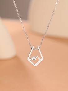 Aomogo 銀色時尚山形空心吊墜項鍊,適合日常佩戴和假日送禮 - 銀色 - 查看 2