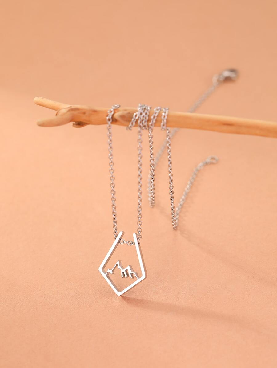 Aomogo 銀色時尚山形空心吊墜項鍊,適合日常佩戴和假日送禮 - 銀色 - 查看 1