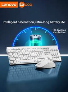 Lenovo Kabellose Tastatur und Maus Kombination, 2,4G Vollgrößen ergonomische Tastatur Maus, 3 DPI einstellbare kabellose USB Tastatur und Maus, leises Klicken für Computer/Laptop/Windows - Schwarz - Übersicht 2