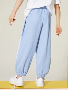 Girls Letter Graphic Contrast Mesh Joggers - Baby Blue - View 7