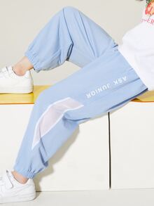 Girls Letter Graphic Contrast Mesh Joggers - Baby Blue - View 6