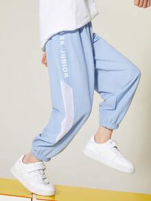 Girls Letter Graphic Contrast Mesh Joggers - Baby Blue - View 5