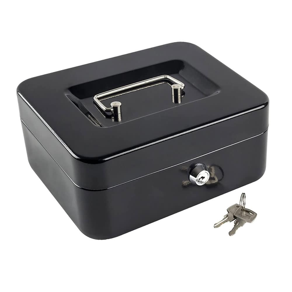 HappyWare Metal Security Box For Money With Tray And Keys Black - Black - View 1