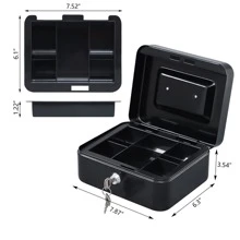 HappyWare Metal Security Box For Money With Tray And Keys Black - Black - View 2