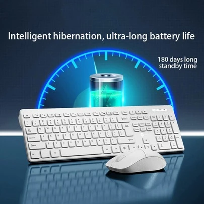 Lenovo 联想无线键鼠套装，2.4G 全尺寸人体工学键盘鼠标套装，3 级 DPI 调节，USB 无线连接，静音点击，适用于台式机/笔记本电脑/Windows 系统