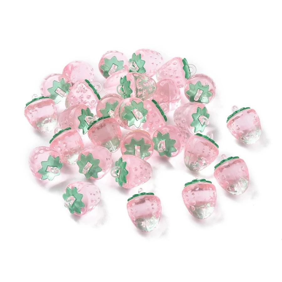 20Pcs Strawberry Transparent Acrylic Pendants, 18x13.5mm - Pink - View 1