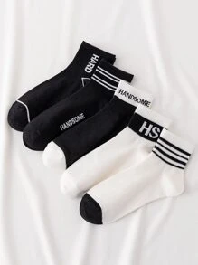 5pairs Men Striped & Letter Graphic Crew Socks - Multicolor - View 1