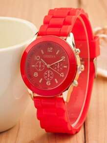 單一女士矽膠石英手錶，舒適手錶帶適合日常穿著，送禮的理想選擇 - 紅色 - 查看 1